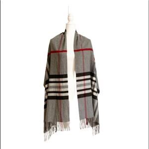 Cashmink V. Fraas Scarf Gray Black Red Checked Wrap 100% Acrylic Hypo Allergenic